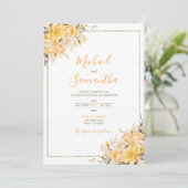 Elegant Geel en Ivoor Roos Bruiloft Kaart (Staand voorkant)