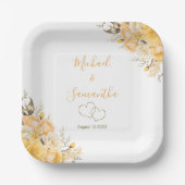 Elegant Geel en Ivoor Roos Bruiloft Papieren Bordje (Voorkant)