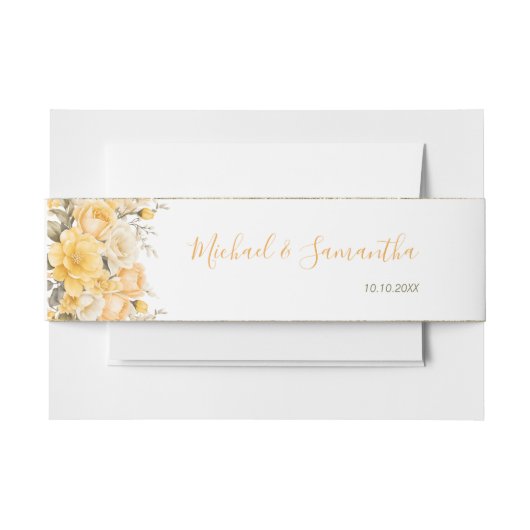 Elegant Geel en Ivoor Roos Bruiloft Uitnodigingen Wikkel (Voorkant Voorbeeld)