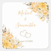 Elegant Geel en Ivoor Roos Bruiloft Vierkante Sticker (Voorkant)