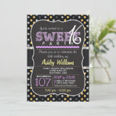 Elegant geel en Paarse sterren Sweet 16 Party Kaart (Staand voorkant)