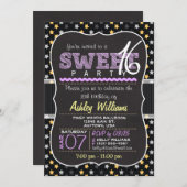 Elegant geel en Paarse sterren Sweet 16 Party Kaart (Voorkant / Achterkant)
