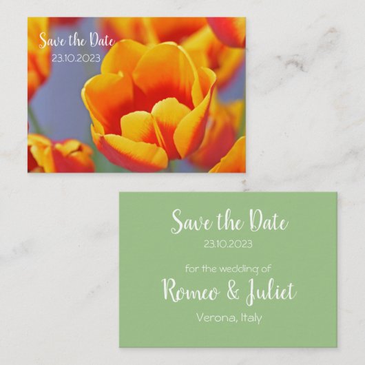 Elegant Geel en Rood Tulip sparen de Datum Notitiekaartje (Voorkant / Achterkant)