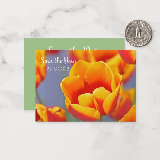 Elegant Geel en Rood Tulip sparen de Datum Notitiekaartje (Voorkant / Achterkant in situ)