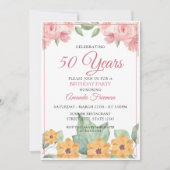 Elegant Geel en Roze Floral Birthday Kaart (Voorkant)