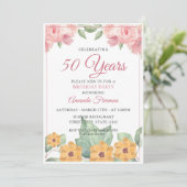 Elegant Geel en Roze Floral Birthday Kaart (Staand voorkant)