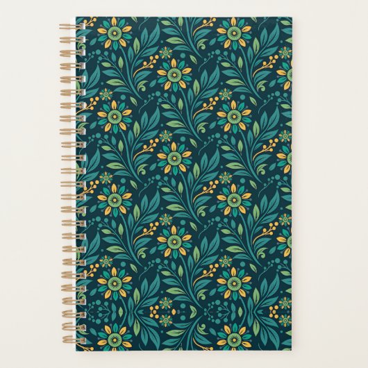 Elegant Geel en Teal Bloemmotief Ontwerp Planner (Voorkant)