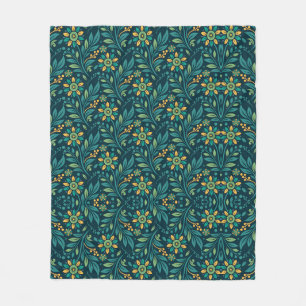 Elegant Geel en Tiaalkleurig Bloemmotief Ontwerp Fleece Deken