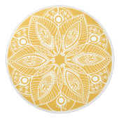 Elegant geel en wit bloemenkant ontwerp keramische knop (Voorkant)