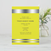 Elegant geel en zilver dinerfeest kaart (Staand voorkant)