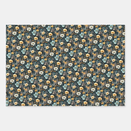 Elegant Geel en Zwart Bloemen Inpakpapier Vel (Voorkant 3)