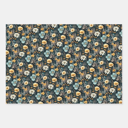 Elegant Geel en Zwart Bloemen Inpakpapier Vel (Voorkant 2)