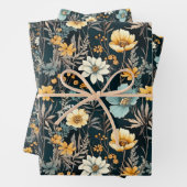 Elegant Geel en Zwart Bloemen Inpakpapier Vel (In situ)