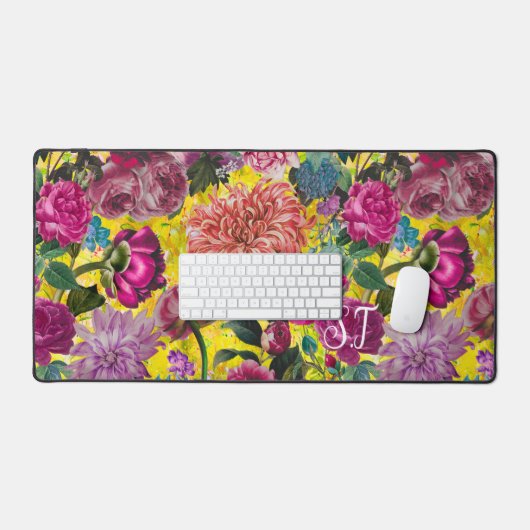 Elegant  geel Floral monogram Bureaumat (Keyboard & Muis)