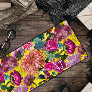 Elegant  geel Floral monogram Bureaumat