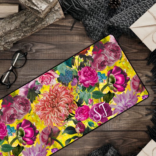 Elegant  geel Floral monogram Bureaumat