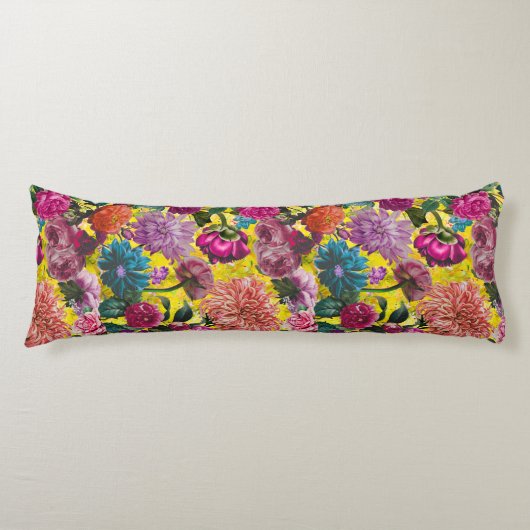 Elegant  geel Floral monogram Lichaamskussen (Voorkant)