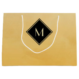 Elegant geel geborsteld met eenvoudig goudmonogram large cadeautasje
