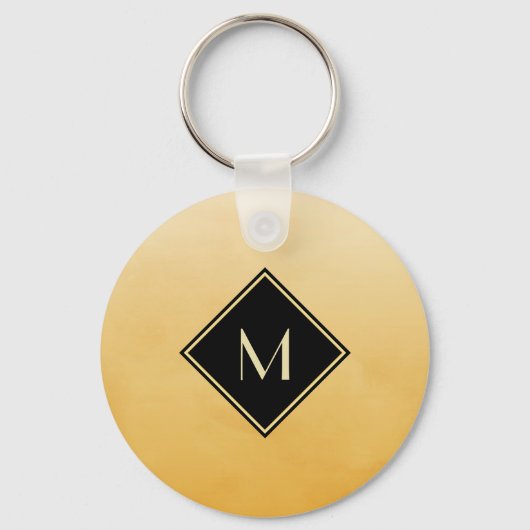 Elegant geel geborsteld met eenvoudig goudmonogram sleutelhanger (Voorkant)