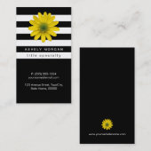 Elegant Geel Gerbera Daisy - Zwarte Witte Stripes Visitekaartje (Voorkant / Achterkant)