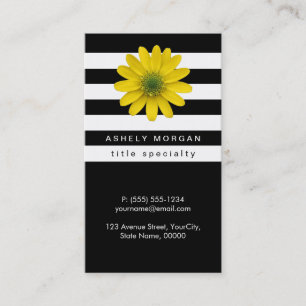 Elegant Geel Gerbera Daisy - Zwarte Witte Stripes Visitekaartje