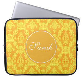 elegant geel golden damask monogram grafisch laptop sleeve