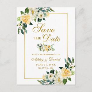 Elegant Geel Goud Bloemen Save the Date Aankondigingskaart