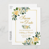 Elegant Geel Goud Bloemen Save the Date Aankondigingskaart (Voorkant / Achterkant)