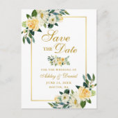 Elegant Geel Goud Bloemen Save the Date Aankondigingskaart (Voorkant)