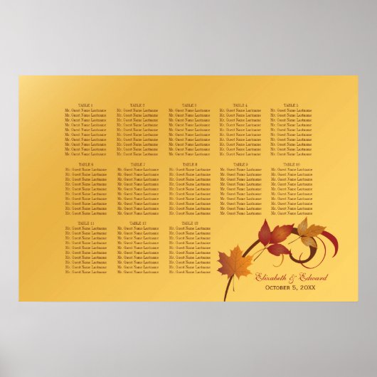 Elegant Geel Goud Falling Leaves Weddenschap Poster (Voorkant)