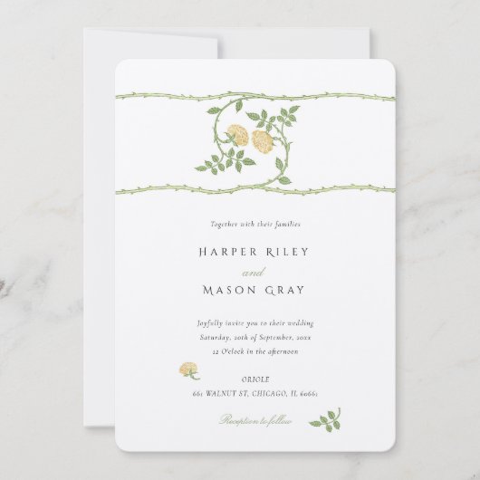 Elegant Geel Goud Groen Bruiloft Kaart (Voorkant)