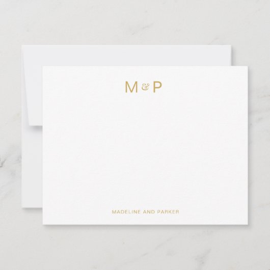 Elegant Geel Goud Hedendaags Koppel Monogram Notitiekaartje (Voorkant)