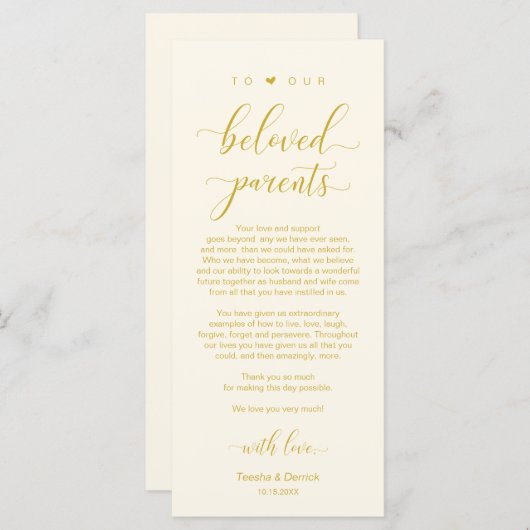 Elegant Geel Goud, Plaats de instelling Hartelijk  Programmakaart (Voorkant / Achterkant)