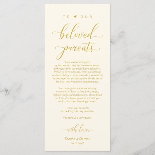 Elegant Geel Goud, Plaats de instelling Hartelijk Programmakaart (Voorkant)