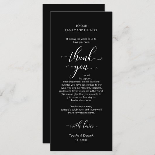 Elegant Geel Goud, Plaatsinstelling Dank u kaart (Voorkant / Achterkant)