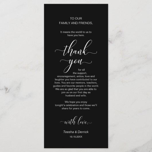 Elegant Geel Goud, Plaatsinstelling Dank u kaart (Voorkant)