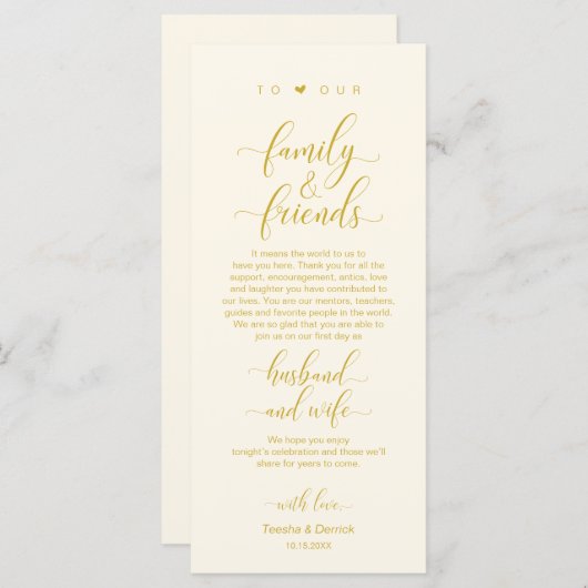 Elegant Geel Goud, Plaatsinstelling Dank u kaart (Voorkant / Achterkant)