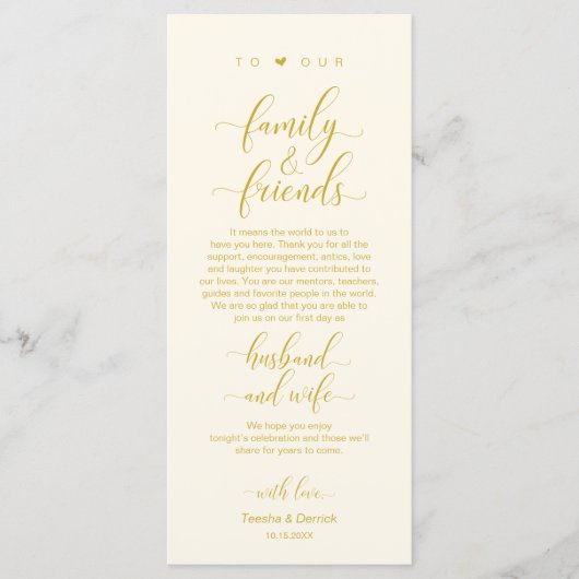 Elegant Geel Goud, Plaatsinstelling Dank u kaart (Voorkant)