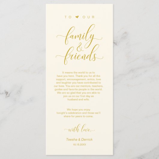 Elegant Geel Goud, Plaatsinstelling Dank u kaart (Voorkant)