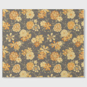 Elegant geel goud Sinaasappel bloemen op bruin Cadeaupapier (Vlak)