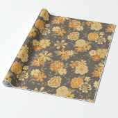 Elegant geel goud Sinaasappel bloemen op bruin Cadeaupapier (Uitgerold)