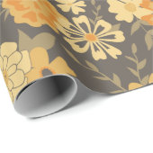 Elegant geel goud Sinaasappel bloemen op bruin Cadeaupapier (Rol Hoek)