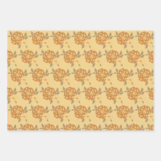 Elegant geel goud Sinaasappel bloemen op bruin Inpakpapier Vel (Voorkant 2)