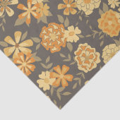 Elegant geel goud Sinaasappel bloemen op bruin Tissuepapier (Detail)