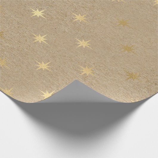 Elegant geel goudkerststerpatroon cadeaupapier (Hoek)