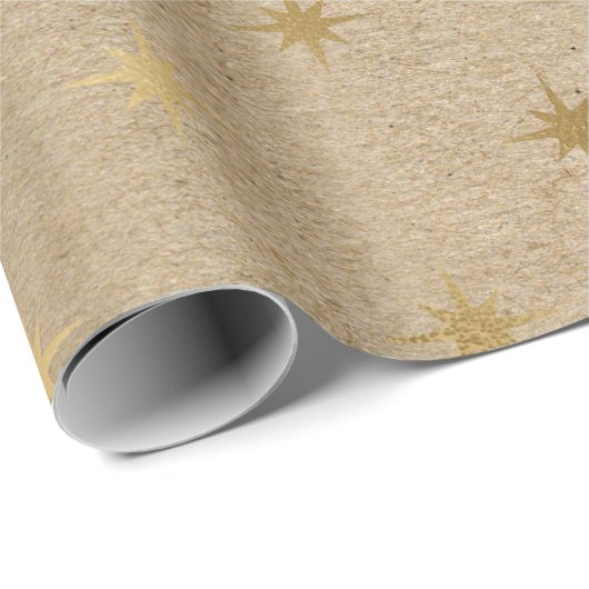 Elegant geel goudkerststerpatroon cadeaupapier (Rol Hoek)