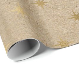 Elegant geel goudkerststerpatroon cadeaupapier