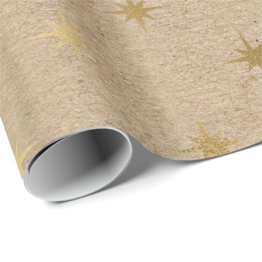 Elegant geel goudkerststerpatroon cadeaupapier (Rol Hoek)