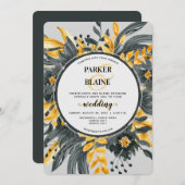 Elegant Geel & Grijs Bloemen Modern Script Bruilof Kaart (Voorkant / Achterkant)