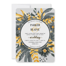 Elegant Geel & Grijs Bloemen Modern Script Bruilof